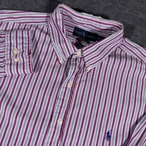 Polo Ralph Lauren Polo Shirt Mens XL Purple Striped Long Sleeve Classic Fit